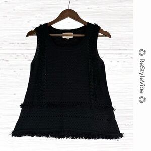 PEPIN Women’s Size XS Sweater Top Tank Knit Fringe Black Sleeveless